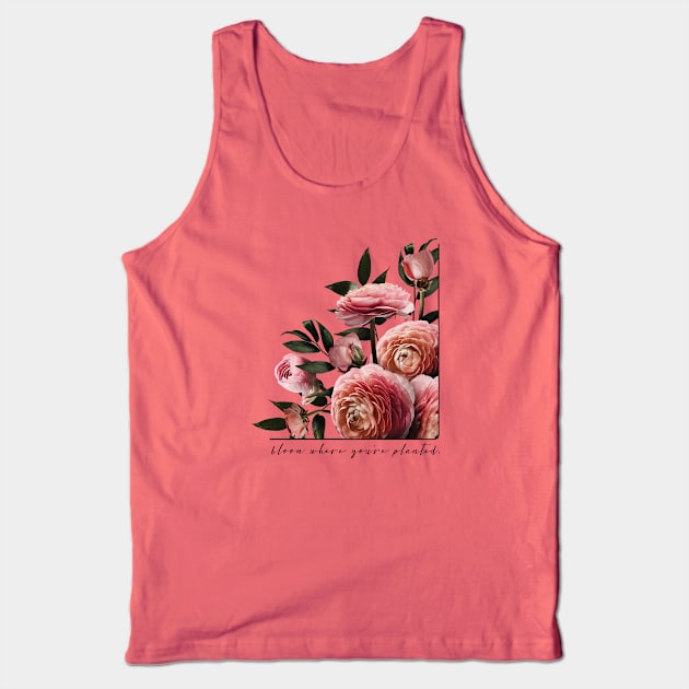 Bloom Where You're Planted Bold Pink Floral Tank Top by figandlilyco